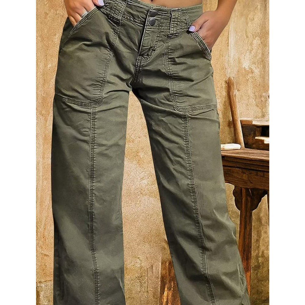 Wide Leg Utility Pants in Olive Green - Picture 2 of 12
